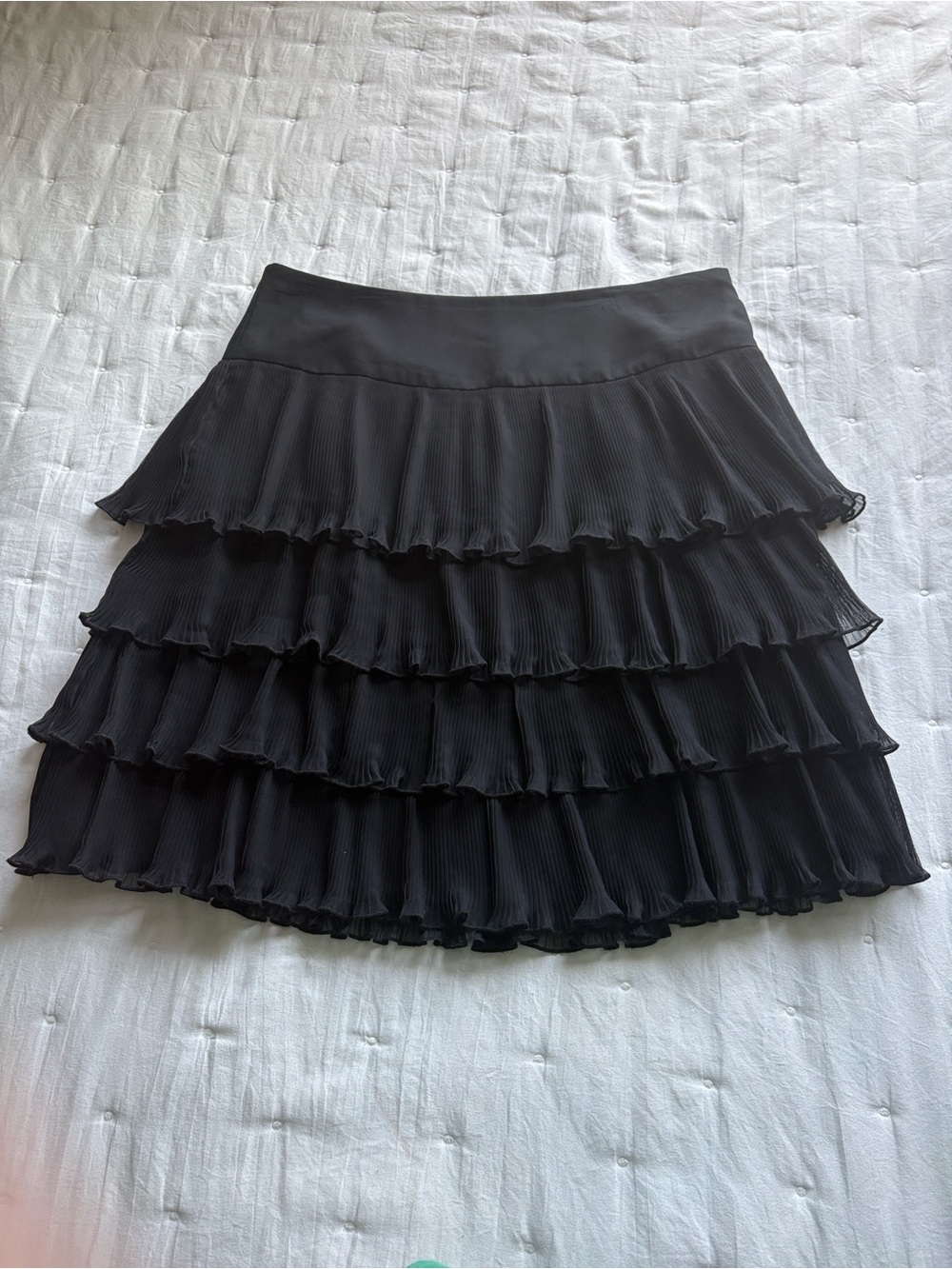 LOFT Black Tiered Pleated Skater Skirt